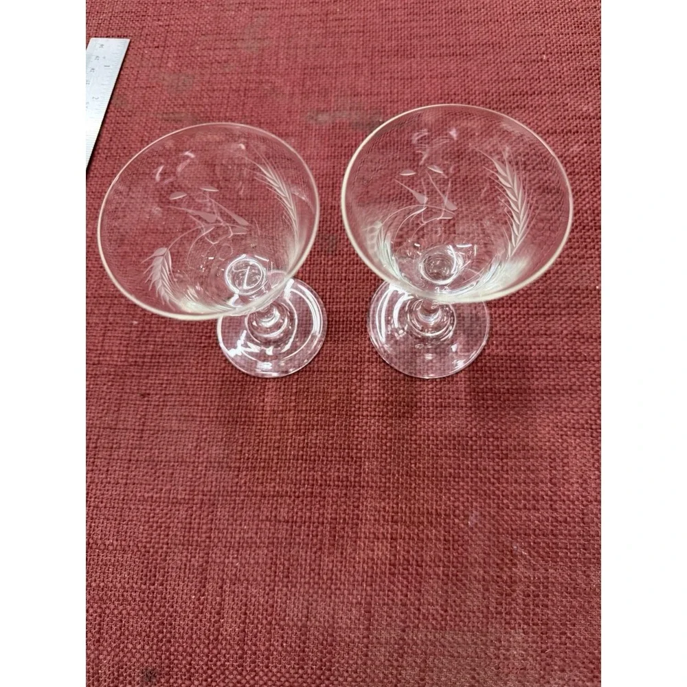 Vintage Crystal wheat etched wine glasses. Clear With Floral‎ Design Set Of 2